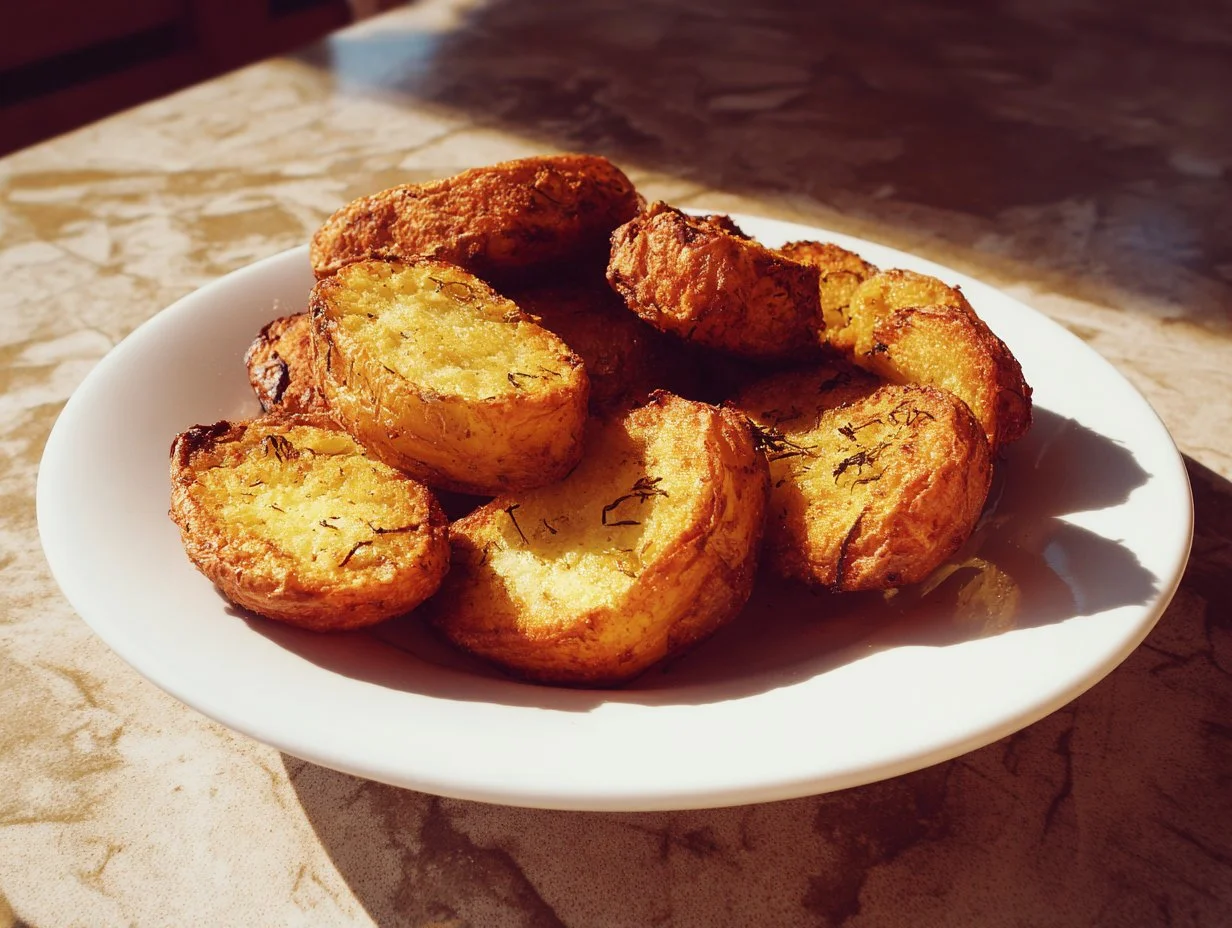 Golden brown crispy baked potatoes ready to be served with toppings